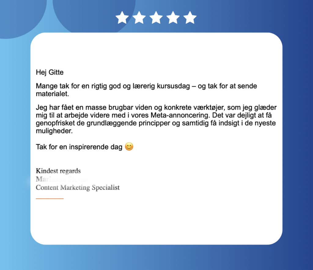 Anbefaling af Adease´s Facebook annoncerings kursus fra en content marketing specialist