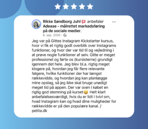 Rikke Søndborgs anbefaling af Adease Instagram kursus